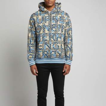 Pre Owned Burberry Beige/Blue Checked Logo Print Cotton Knit Hoodie M