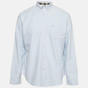 Pre Owned Burberry Blue Logo Embroidered Cotton Button Down Shirt XL