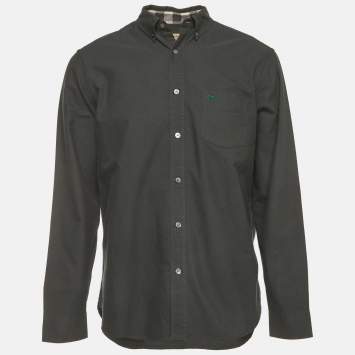 Pre Owned Burberry Green Logo Embroidered Cotton Button Down Shirt XL