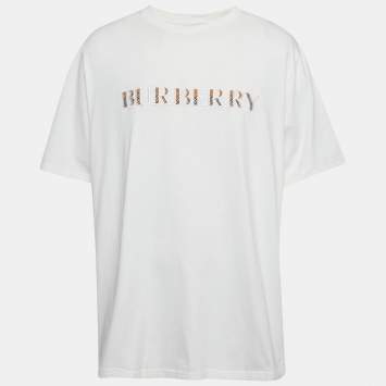 مملوكة مسبقًا Burberry Cream Embroidered Logo Jersey Short Sleeve T-Shirt XXL 