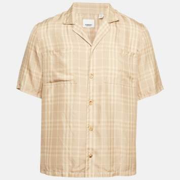 Pre Owned Burberry Vintage Beige Check Silk Prestonwood Short Sleeve Shirt XS