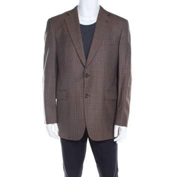 Pre Owned Burberry Brown Checked Wool Tailored Kensington Blazer L