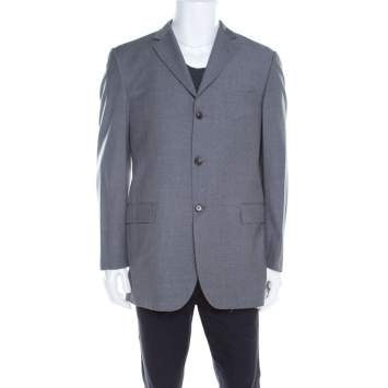 Pre Owned Burberry Grey Melange Wool Tailored Blazer L