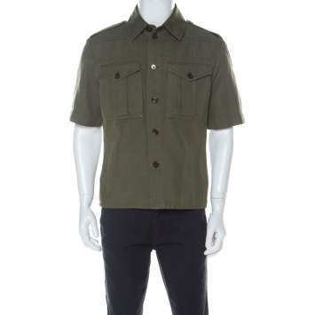 Pre Owned Burberry Safari Green Short Sleeve Button Front Shirt M 