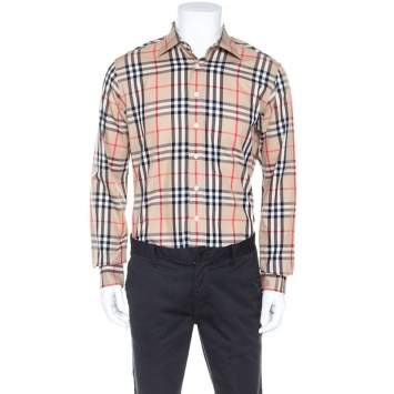 Pre Owned Burberry London Beige Nova Check Cotton Long Sleeve Button Front Shirt M