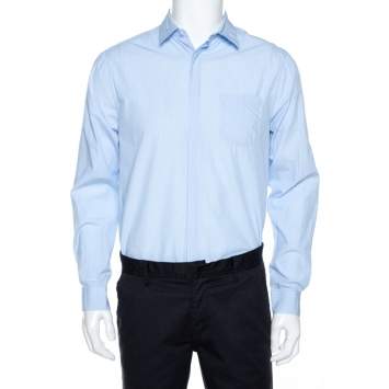 Pre Owned Burberry Light Blue Striped Cotton Long Sleeve Shirt L