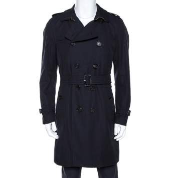 مملوكة مسبقًا Burberry Navy Blue Cotton Kensington Mid Length Trench Coat L