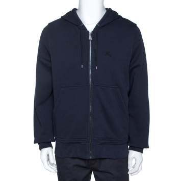 مملوكة مسبقًا Burberry Midnight Blue Cotton Zip Front Hooded Sweatshirt L