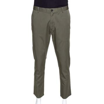 Pre Owned Burberry Olive Green Cotton Slim Fit Chinos XL