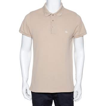 Pre Owned Burberry Beige Cotton Pique Short Sleeve Polo T-Shirt L