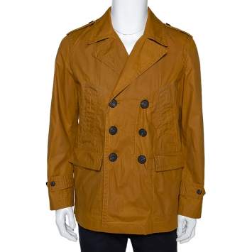 Pre Owned Burberry Malt Coated Cotton Folgate Double Breasted Coat L