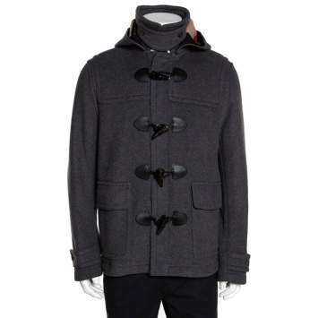 مملوكة مسبقًا Burberry Brit Grey Wool Detachable Hood Duffle Coat L 