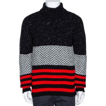 مملوكة مسبقًا Burberry Tricolor Contrast Striped Knit Turtleneck Sweater M