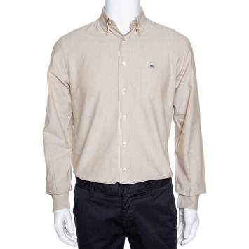 Pre Owned Burberry Beige Chambray Cotton Button Down Long Sleeve Shirt S