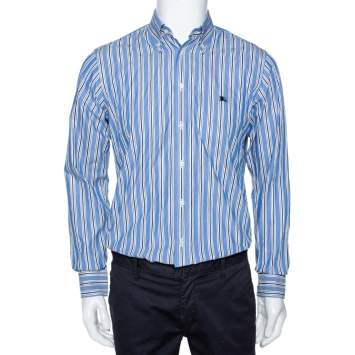 Pre Owned Burberry Blue Striped Cotton Button Down Long Sleeve Shirt S