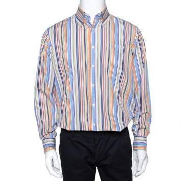 مملوكة مسبقًا Burberry Multicolor Striped Cotton Button Down Long Sleeve Shirt M