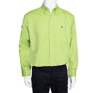 مملوكة مسبقًا Burberry Vintage Green Cotton Long Sleeve Button Down Shirt L