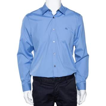 Pre Owned Burberry Brit Blue Stretch Cotton Long Sleeve Cambridge Shirt L