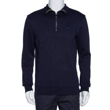 Pre Owned Burberry Brit Navy Blue Cotton Admiral Half Zip Pullover M