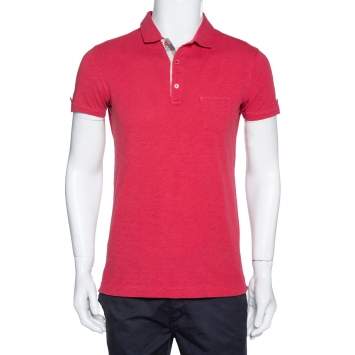 Pre Owned Burberry Brit Pale Coral Red Cotton Knit Polo T Shirt S