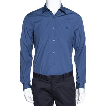 Pre Owned Burberry Brit Aegean Blue Stretch Cotton Button Front Shirt M