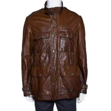 Pre Owned Burberry Brown Leather Button Front Jacket L