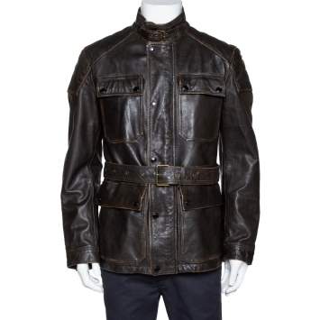 Pre Owned Burberry Brit Brown Leather Belted Jacket L