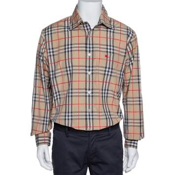 Pre Owned Burberry Beige Nova Check Cotton Button Down Shirt XL