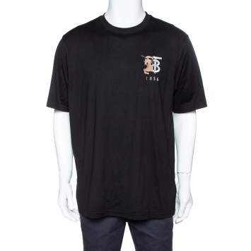 Pre Owned Burberry Black Cotton TB Logo Embroidered Crew Neck T-Shirt L