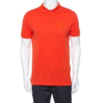 Pre Owned Burberry Brit Orange Cotton Pique Logo Embroidered Polo T-Shirt M