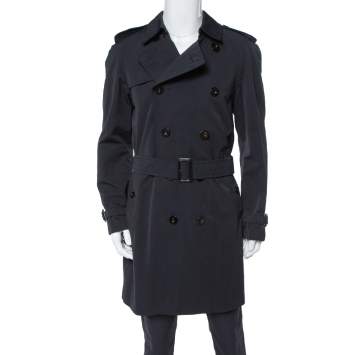 Pre Owned Burberry Black Novacheck Lined Double Breasted Trench Coat L