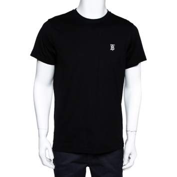 Pre Owned Burberry Black Stretch Cotton Parker Logo Embroidered T-Shirt M