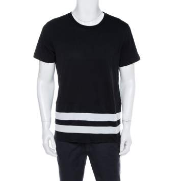 Pre Owned Burberry Black Cotton Striped Panel Radley T-Shirt L