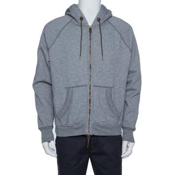 Pre Owned Burberry Grey Knit Elbow Patch Detail Hoodie XL