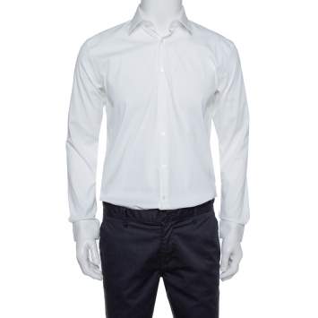 Pre Owned Burberry White Stretch Cotton Long Sleeve Shirt S