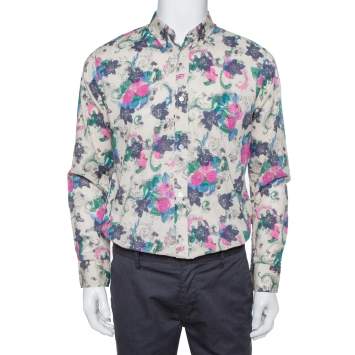 Pre Owned Burberry Multicolor Watercolor Floral Printed Cotton Button Front Shirt L
