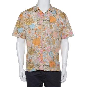 مملوكة مسبقًا Burberry Multicolor Floral Printed Cotton Bowling Shirt L
