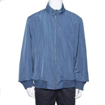 Pre Owned Burberry Brit Jade Blue Synthetic Double Collar Jacket 3XL 