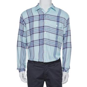 Pre Owned Burberry Blue Cotton Plaid Button Front Shirt M