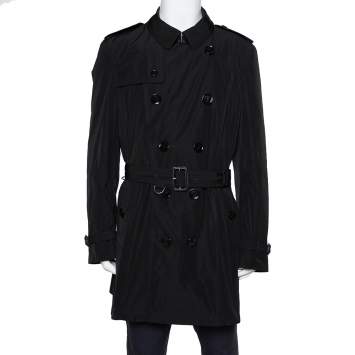 Pre Owned Burberry Black Synthetic Double Breasted Belted Trench Coat XXL