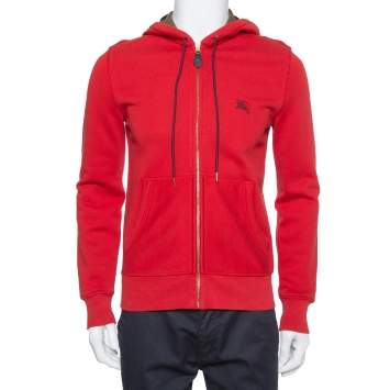Pre Owned Burberry Brit Red Cotton Zip Front Hoodie S