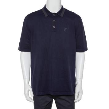 Pre Owned Burberry Navy Blue Cotton Rosston Polo T-Shirt XL