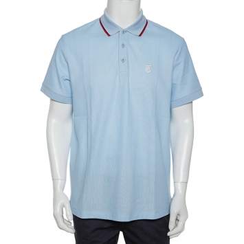 Pre Owned Burberry Blue Icon Striped Cotton Pique Polo T-Shirt XL