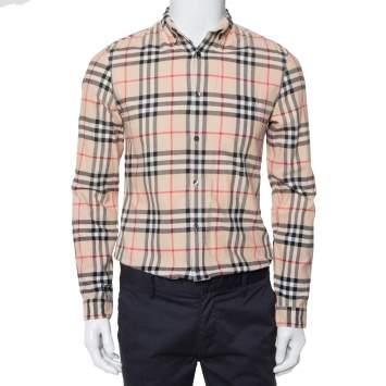 Pre Owned Burberry Brit Beige Nova Check Patterned Cotton Button Front Shirt S