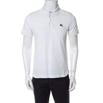 مملوكة مسبقًا Burberry White Cotton Pique Hatley Abown Polo T-Shirt M