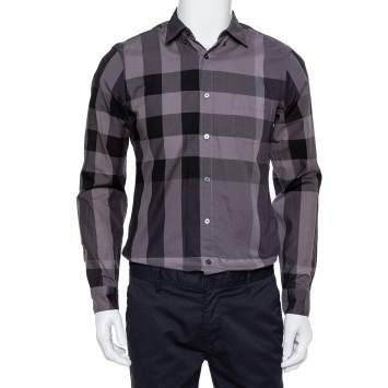 Pre Owned Burberry Brit Dark Grey Check Patterned Cotton Button Front Shirt S