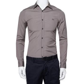 Pre Owned Burberry Brit Grey Cotton Nova Check Detail Button Front Shirt XS