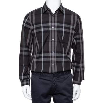 Pre Owned Burberry Grey Nova Plaided Cotton Button Front Treyforth Shirt L