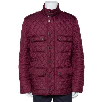 Pre Owned Burberry Brit Burgundy Synthetic Quilted Zip Front Jacket XL