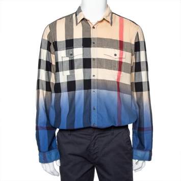 Pre Owned Burberry Brit Multicolor Ombre Cotton Nova Checkered Button Front Shirt XL